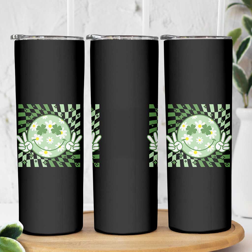 Retro Groovy Shamrock Smile Face St Patricks Day Skinny Tumbler