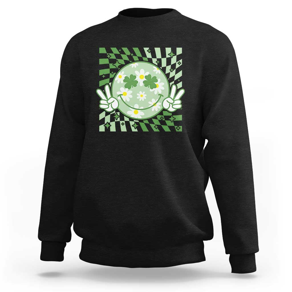 Retro Groovy Shamrock Smile Face St Patricks Day Sweatshirt