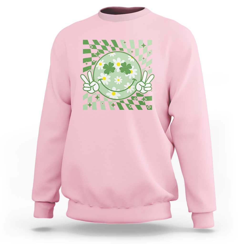 Retro Groovy Shamrock Smile Face St Patricks Day Sweatshirt