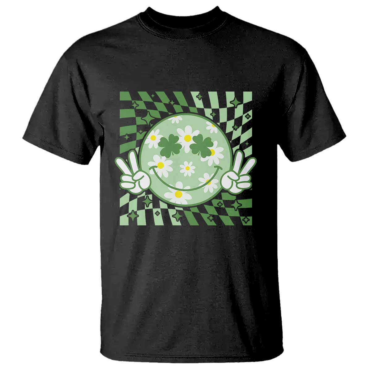 Retro Groovy Shamrock Smile Face St Patricks Day T Shirt