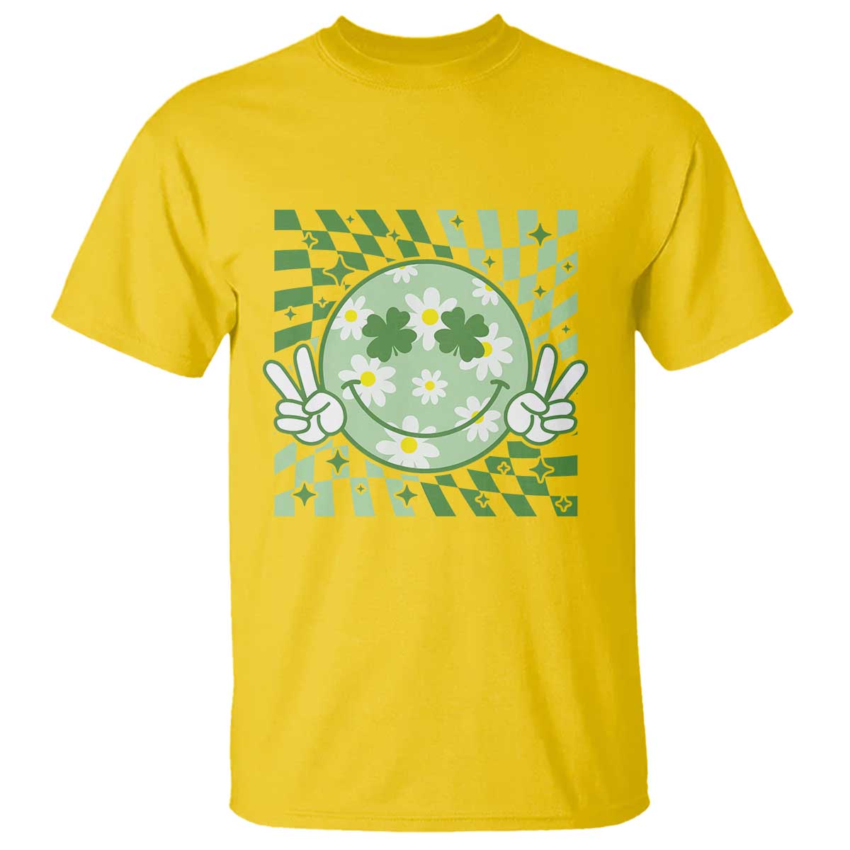 Retro Groovy Shamrock Smile Face St Patricks Day T Shirt