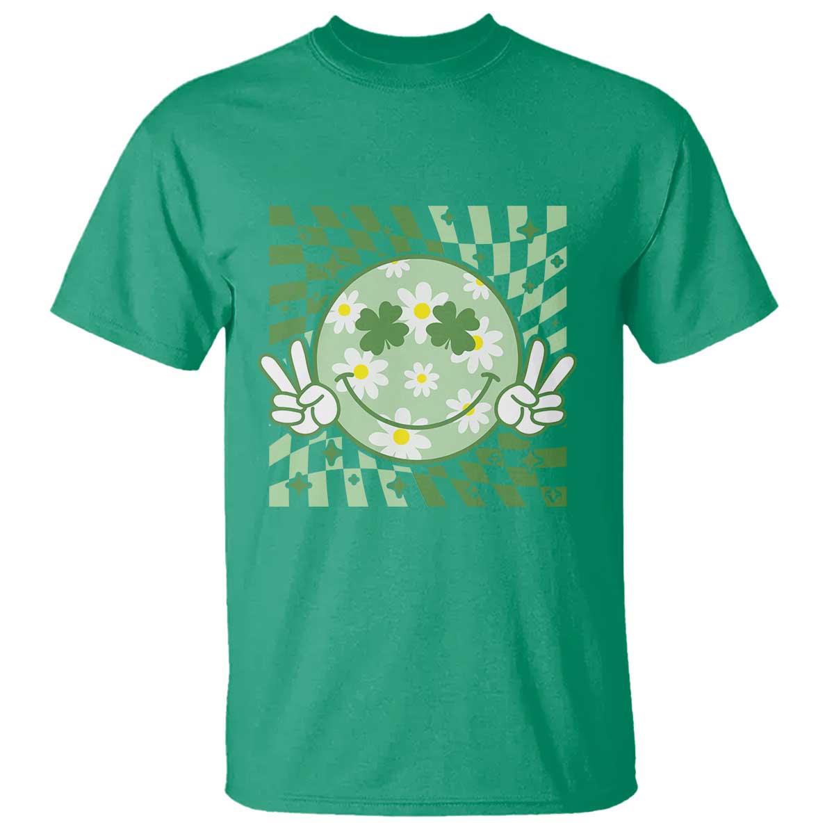 Retro Groovy Shamrock Smile Face St Patricks Day T Shirt