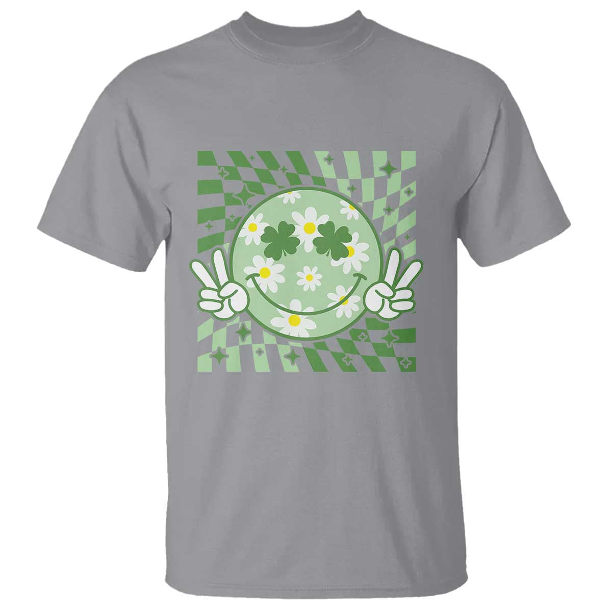 Retro Groovy Shamrock Smile Face St Patricks Day T Shirt