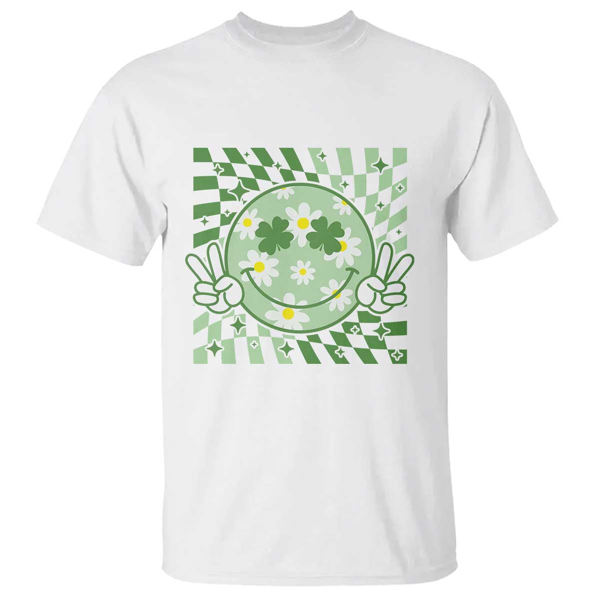 Retro Groovy Shamrock Smile Face St Patricks Day T Shirt