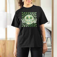 Retro Groovy Shamrock Smile Face St Patricks Day T Shirt For Women