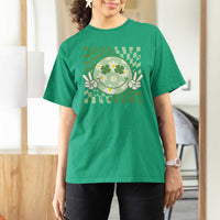 Retro Groovy Shamrock Smile Face St Patricks Day T Shirt For Women