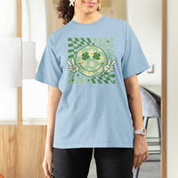 Retro Groovy Shamrock Smile Face St Patricks Day T Shirt For Women