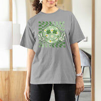 Retro Groovy Shamrock Smile Face St Patricks Day T Shirt For Women