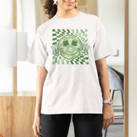 Retro Groovy Shamrock Smile Face St Patricks Day T Shirt For Women