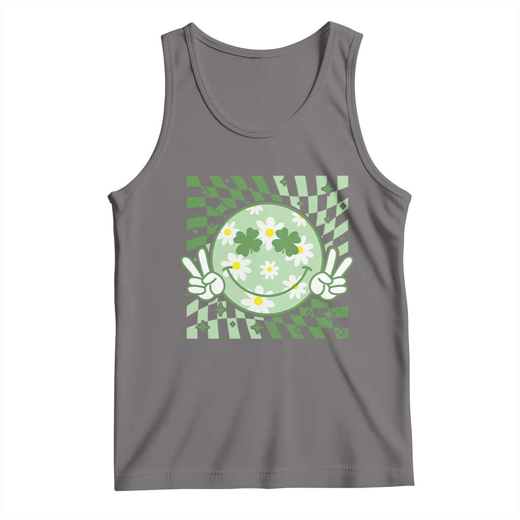 Retro Groovy Shamrock Smile Face St Patricks Day Tank Top