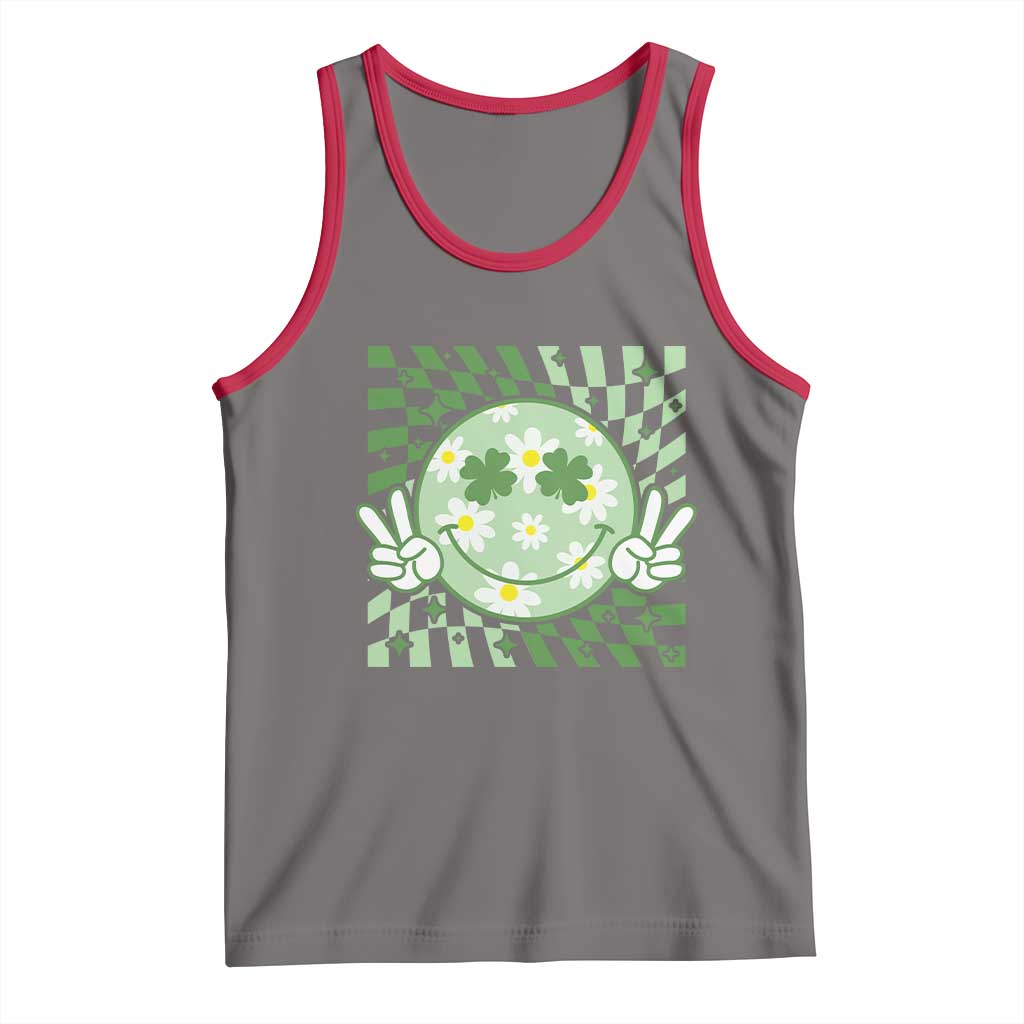 Retro Groovy Shamrock Smile Face St Patricks Day Tank Top