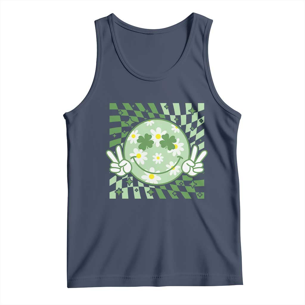 Retro Groovy Shamrock Smile Face St Patricks Day Tank Top