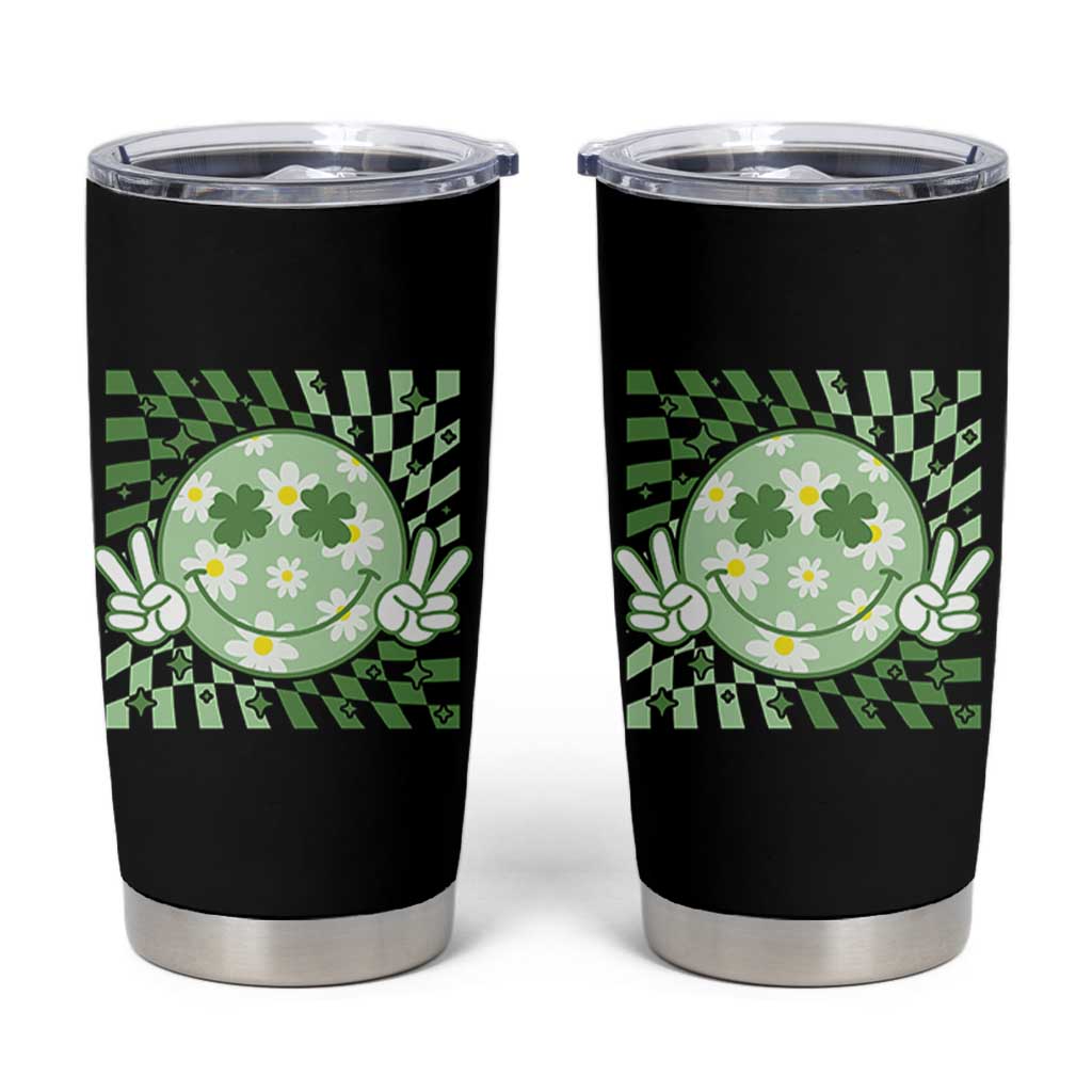 Retro Groovy Shamrock Smile Face St Patricks Day Tumbler Cup