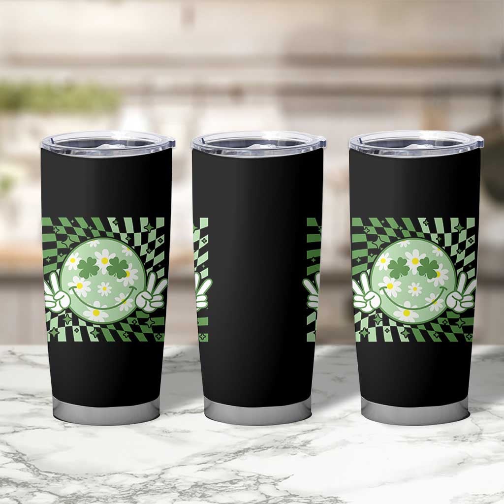 Retro Groovy Shamrock Smile Face St Patricks Day Tumbler Cup