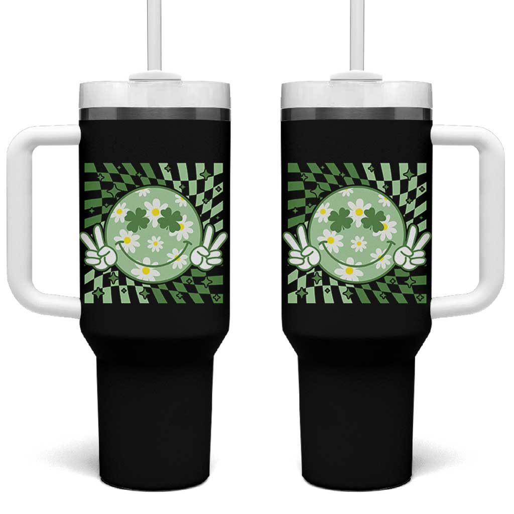 Retro Groovy Shamrock Smile Face St Patricks Day Tumbler With Handle