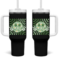 Retro Groovy Shamrock Smile Face St Patricks Day Tumbler With Handle