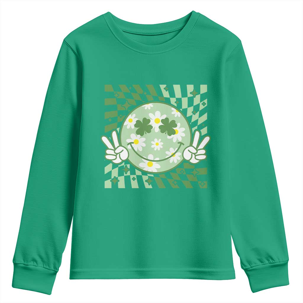 Retro Groovy Shamrock Smile Face St Patricks Day Youth Sweatshirt