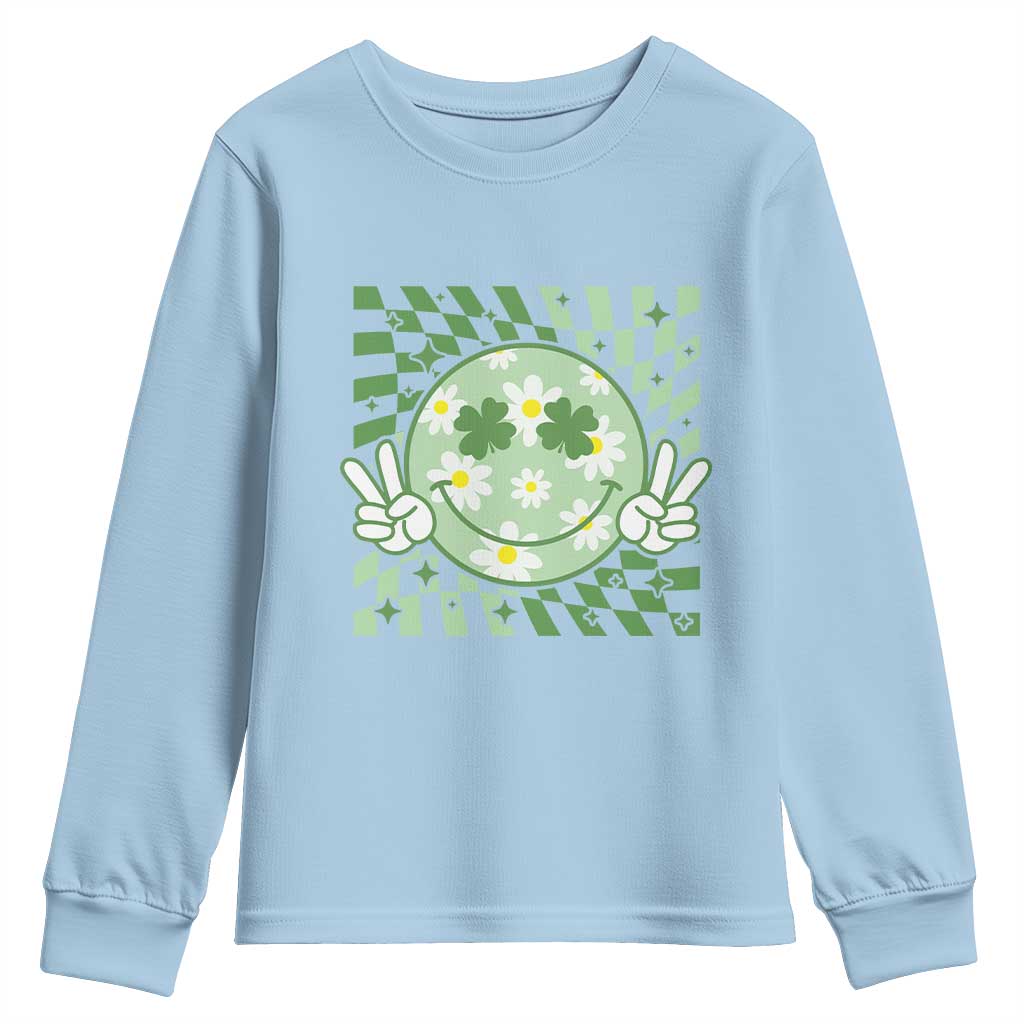 Retro Groovy Shamrock Smile Face St Patricks Day Youth Sweatshirt