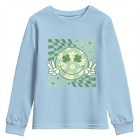 Retro Groovy Shamrock Smile Face St Patricks Day Youth Sweatshirt
