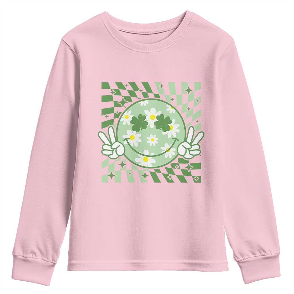 Retro Groovy Shamrock Smile Face St Patricks Day Youth Sweatshirt