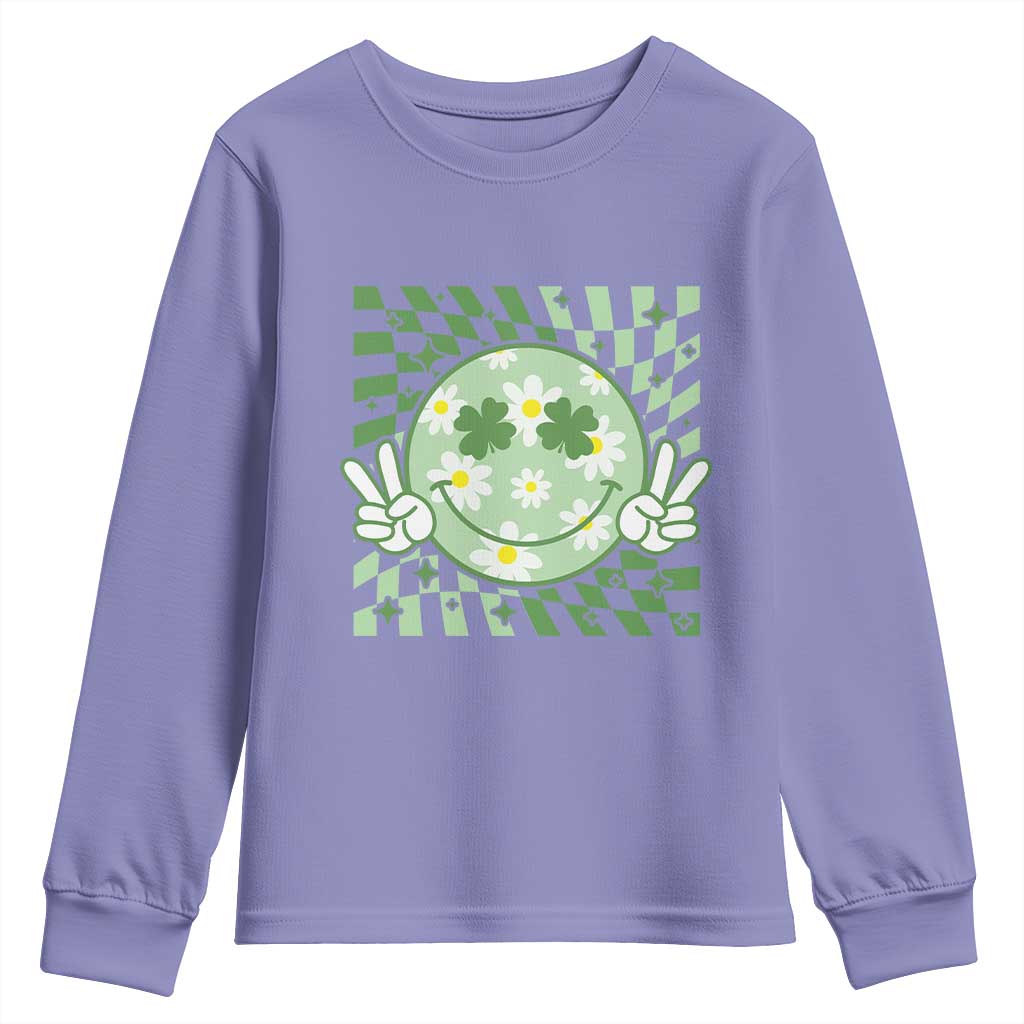 Retro Groovy Shamrock Smile Face St Patricks Day Youth Sweatshirt