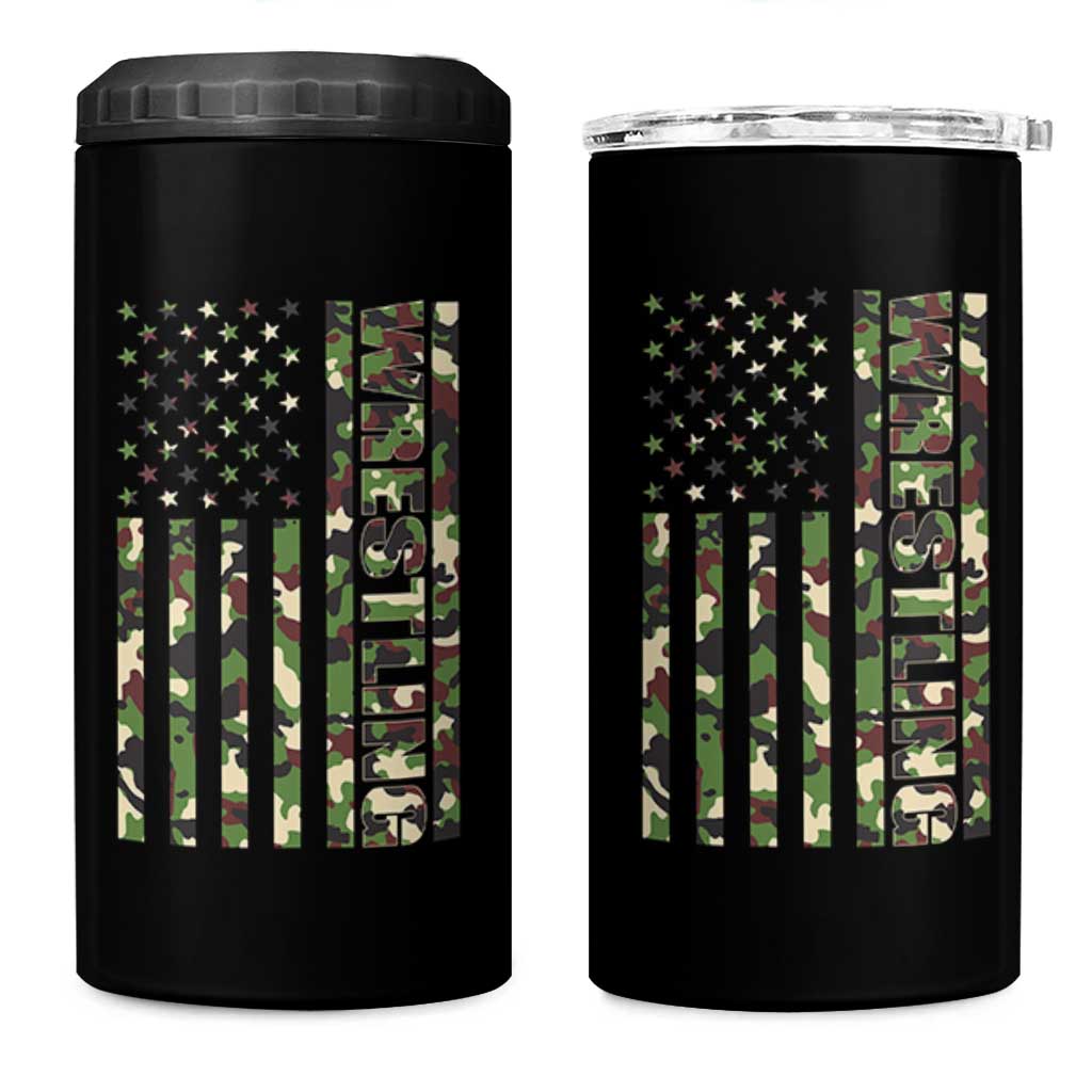 Wrestling American Flag Camo Wrestler 4 in 1 Can Cooler Tumbler