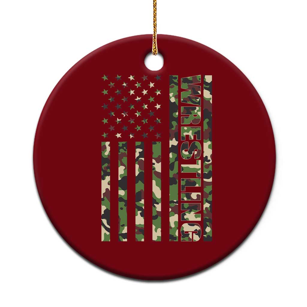 Wrestling American Flag Camo Wrestler Ceramic Ornament
