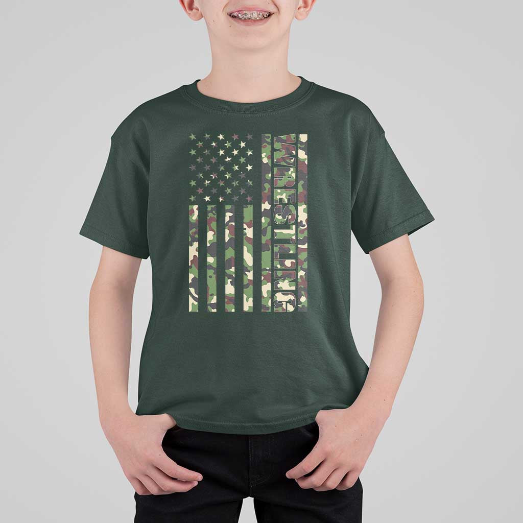 Wrestling American Flag Camo Wrestler T Shirt For Kid