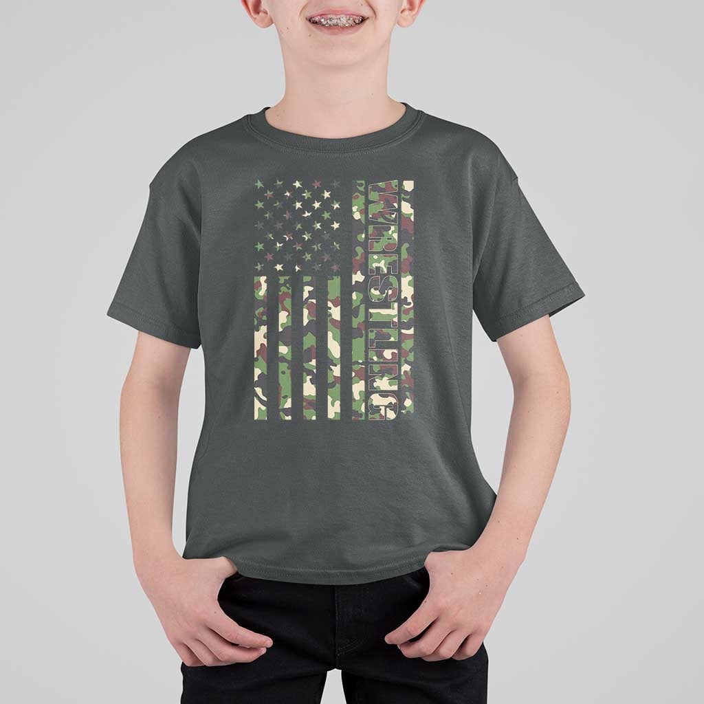 Wrestling American Flag Camo Wrestler T Shirt For Kid