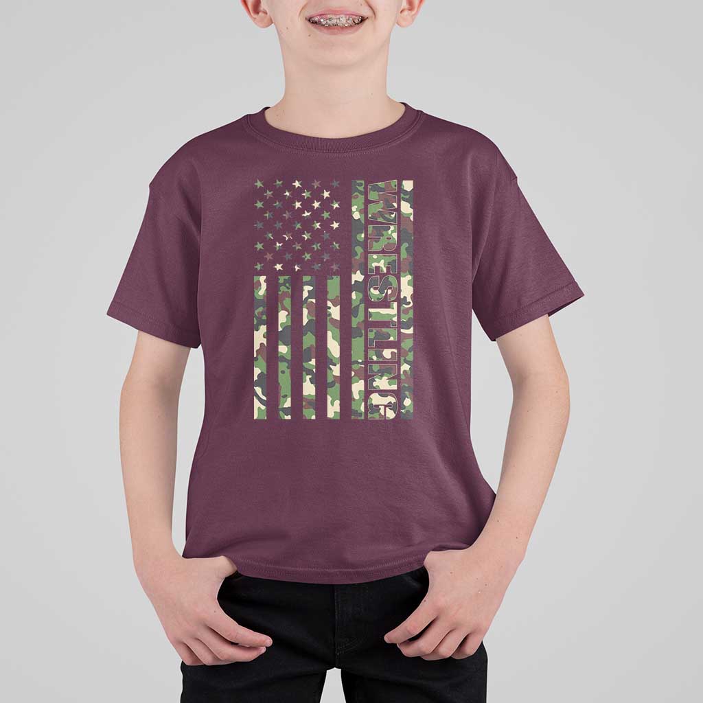 Wrestling American Flag Camo Wrestler T Shirt For Kid