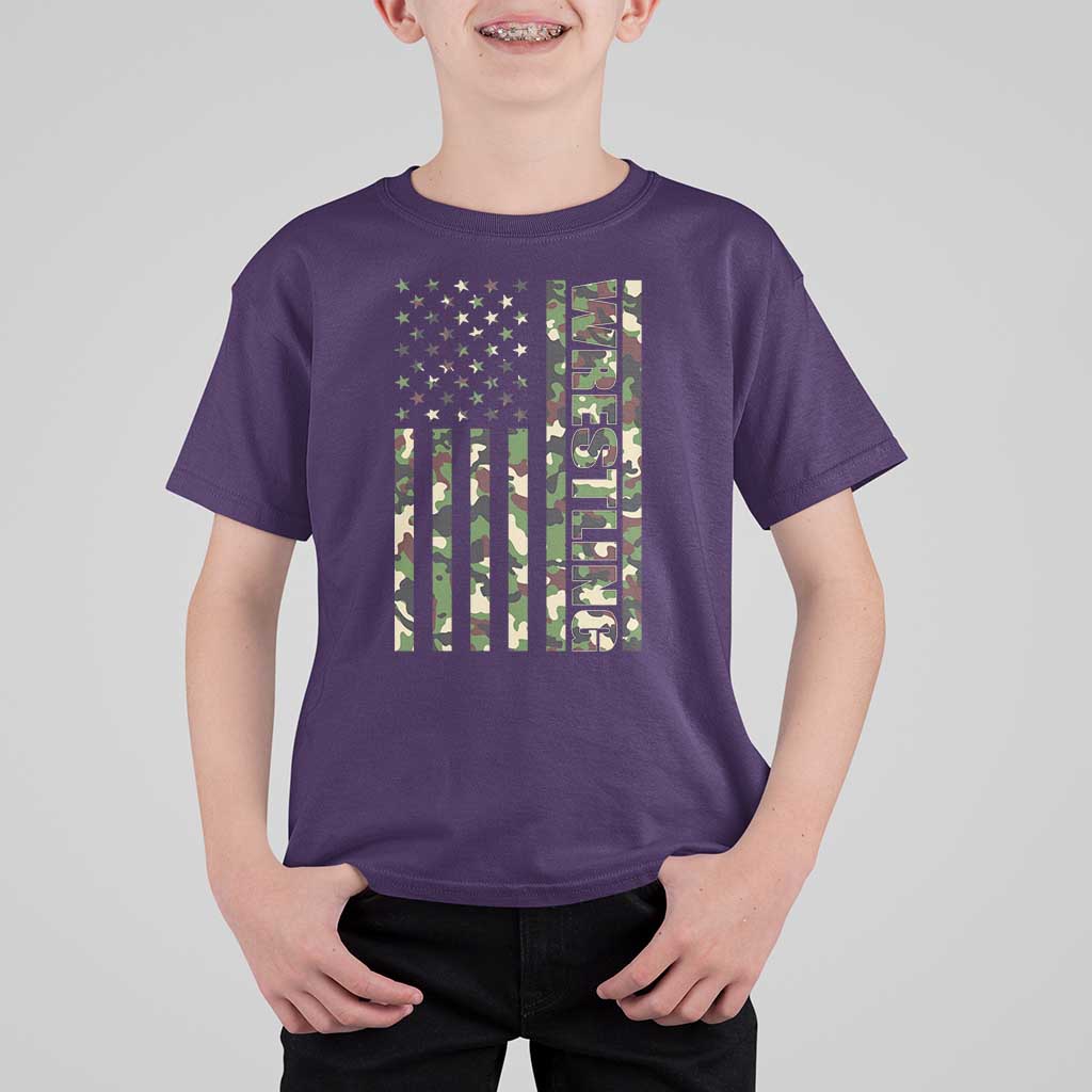 Wrestling American Flag Camo Wrestler T Shirt For Kid
