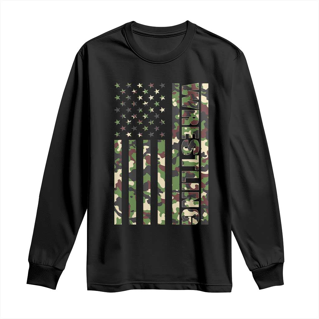 Wrestling American Flag Camo Wrestler Long Sleeve Shirt