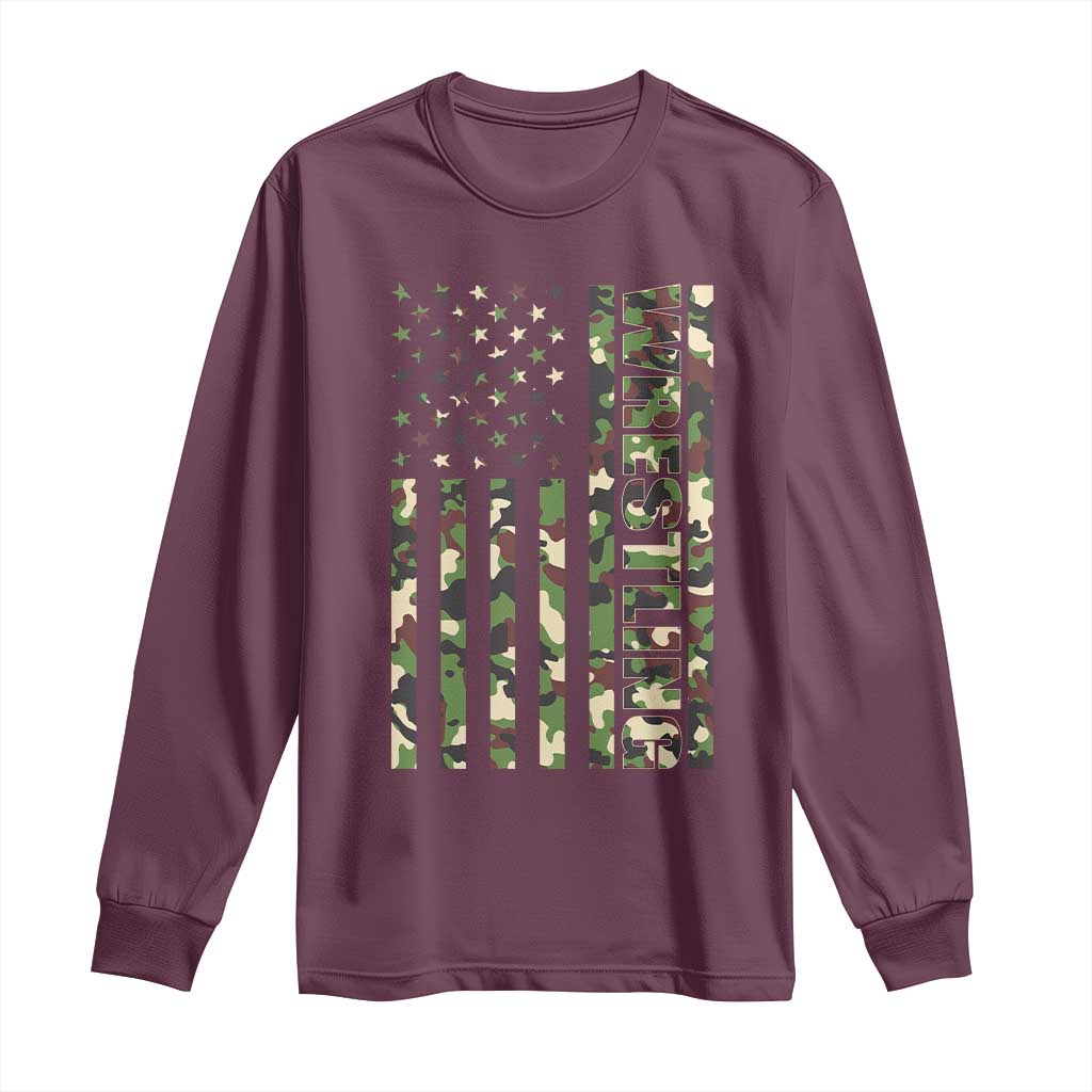 Wrestling American Flag Camo Wrestler Long Sleeve Shirt