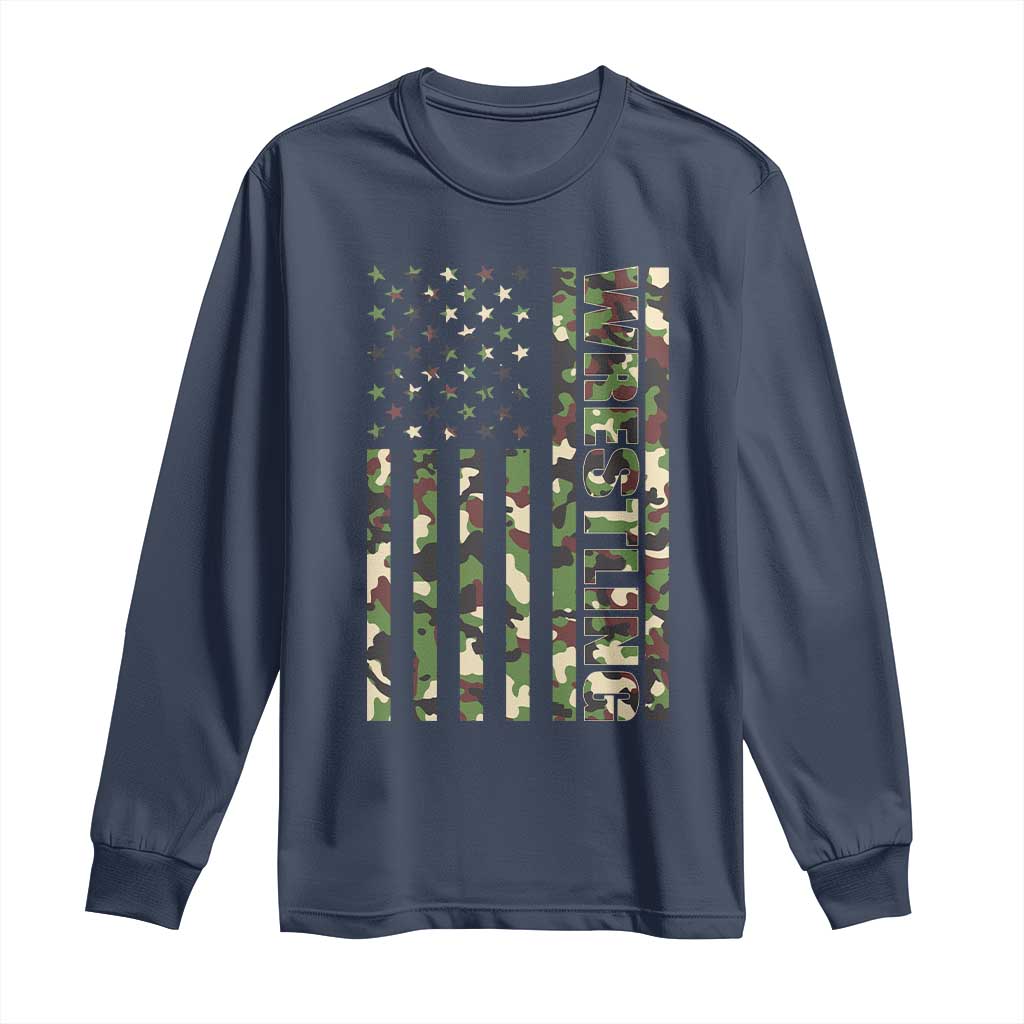 Wrestling American Flag Camo Wrestler Long Sleeve Shirt