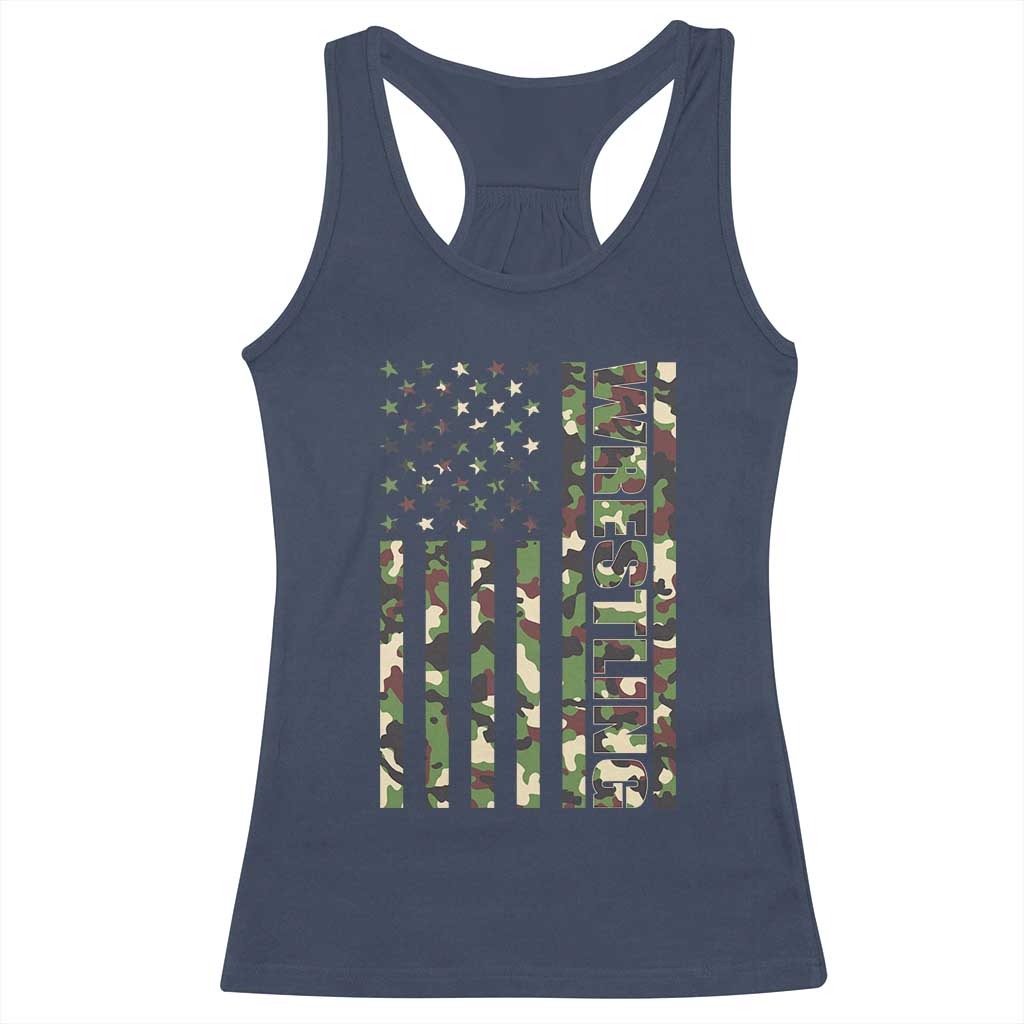 Wrestling American Flag Camo Wrestler Racerback Tank Top