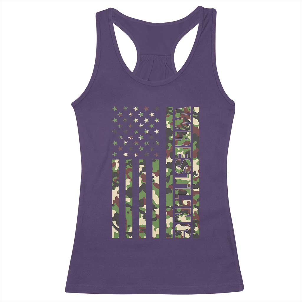 Wrestling American Flag Camo Wrestler Racerback Tank Top