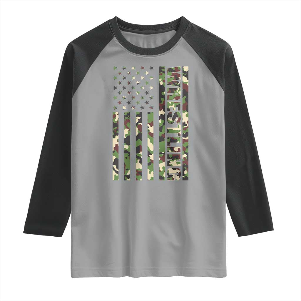 Wrestling American Flag Camo Wrestler Raglan Shirt