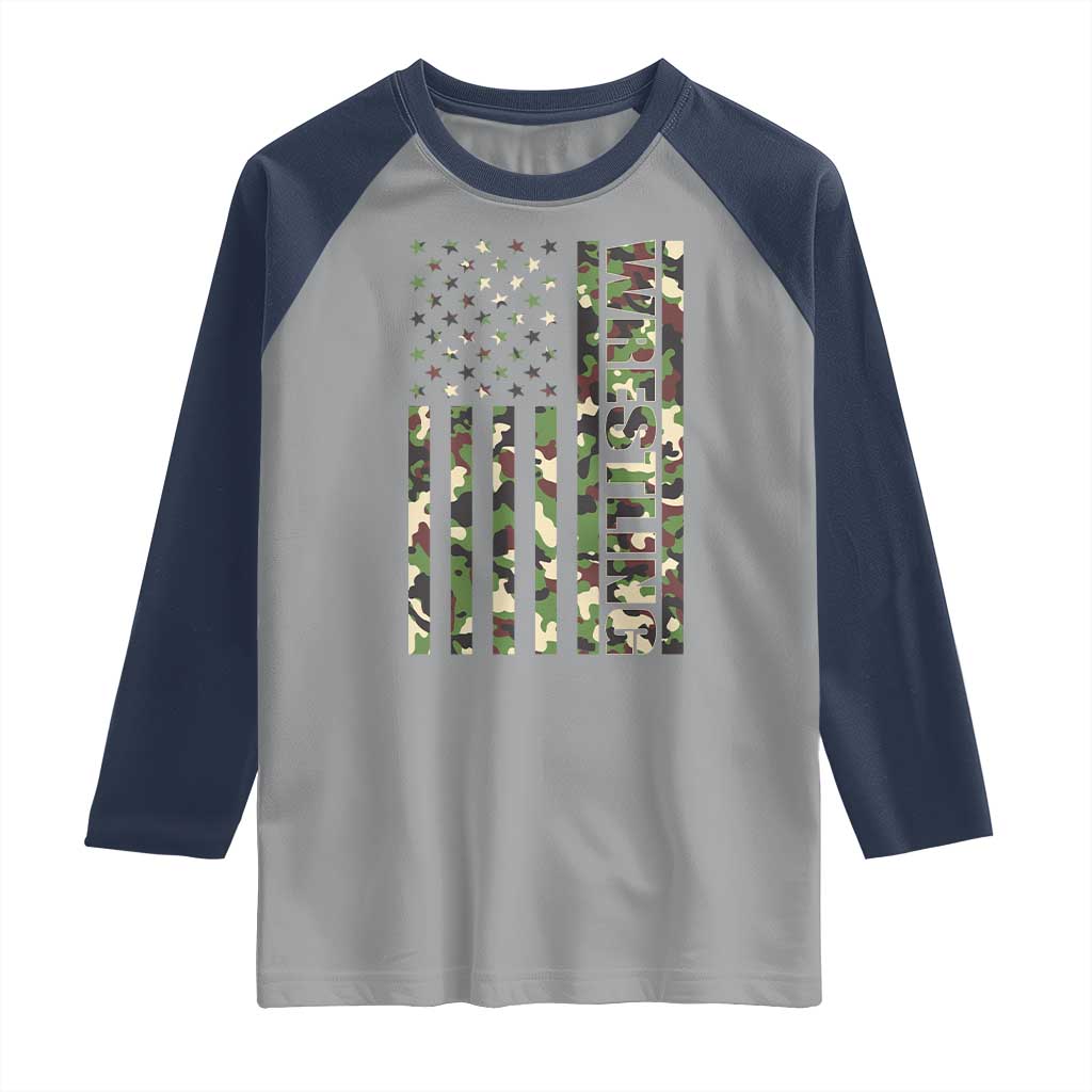 Wrestling American Flag Camo Wrestler Raglan Shirt