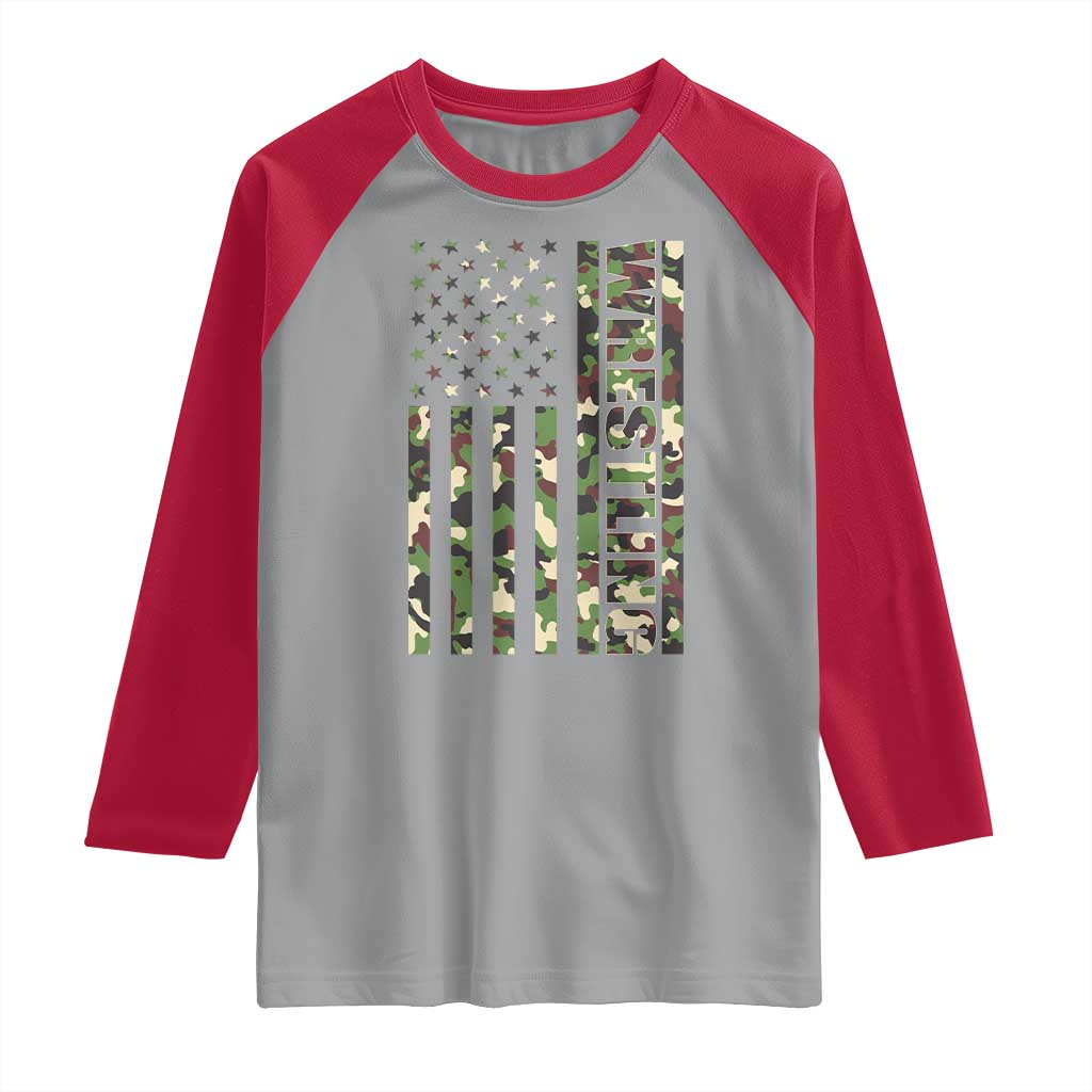 Wrestling American Flag Camo Wrestler Raglan Shirt