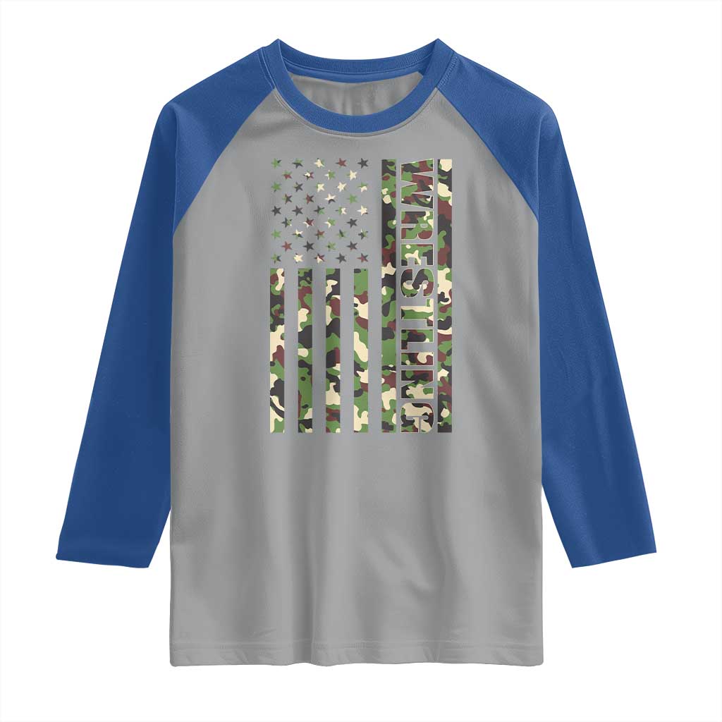 Wrestling American Flag Camo Wrestler Raglan Shirt