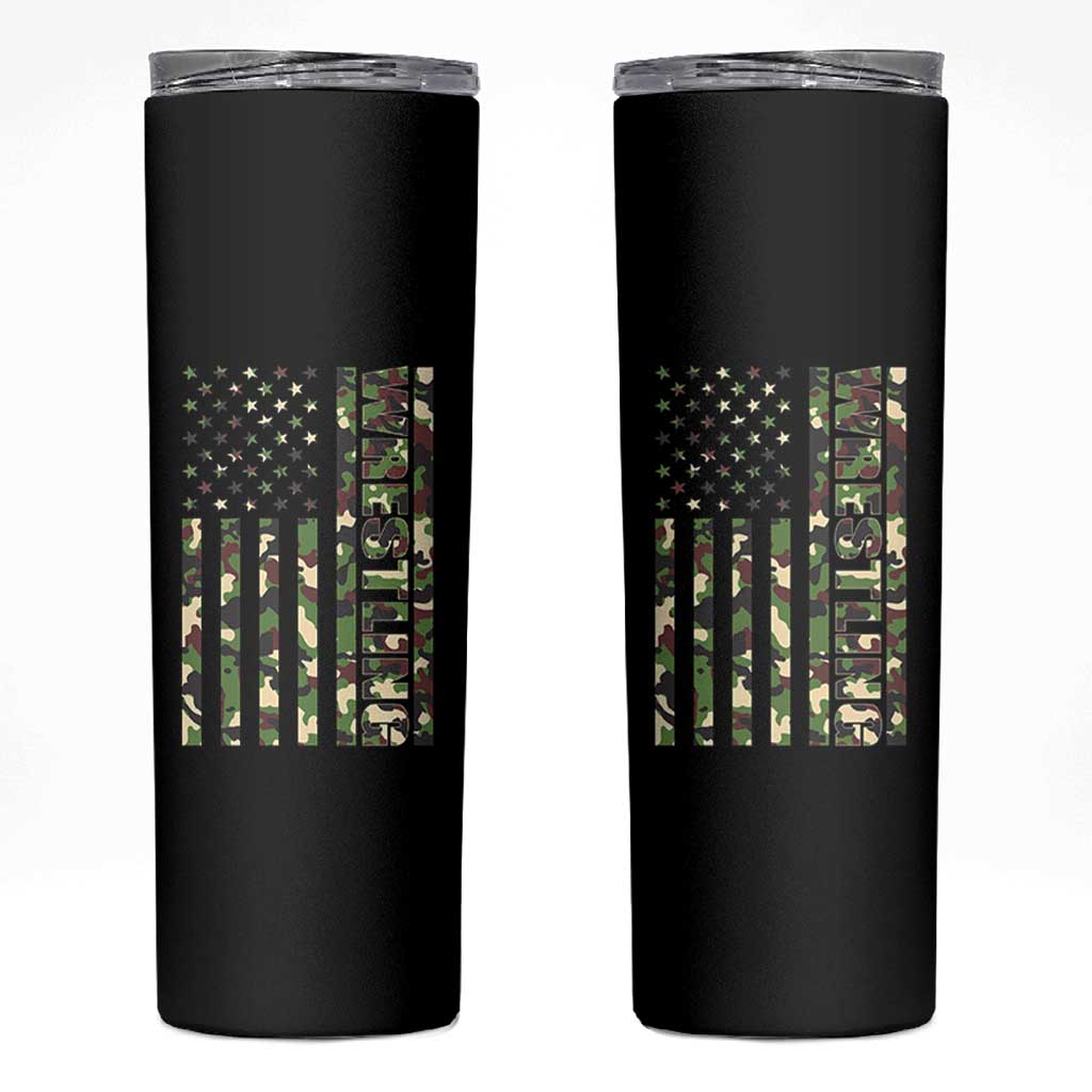 Wrestling American Flag Camo Wrestler Skinny Tumbler