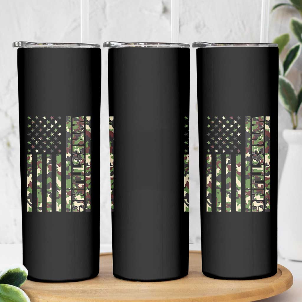 Wrestling American Flag Camo Wrestler Skinny Tumbler