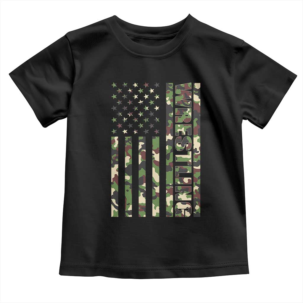 Wrestling American Flag Camo Wrestler Toddler T Shirt