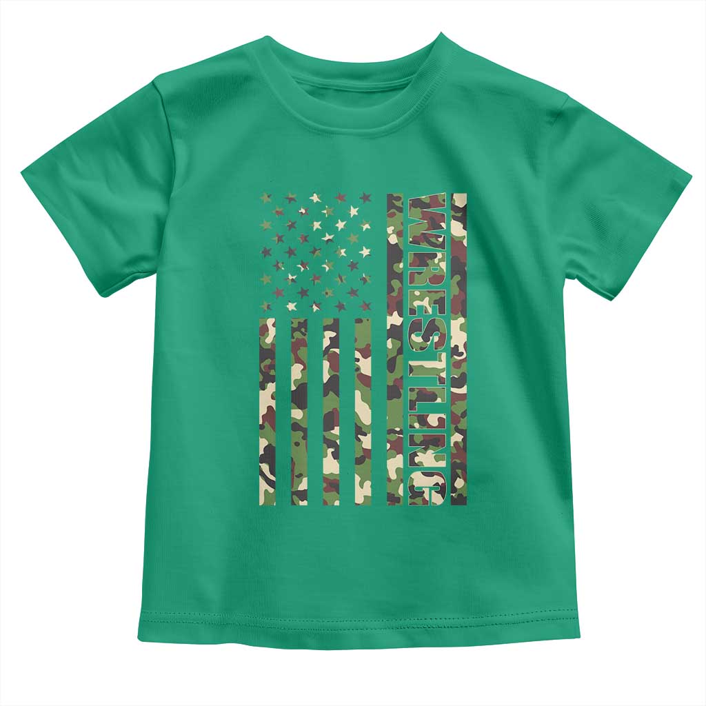 Wrestling American Flag Camo Wrestler Toddler T Shirt