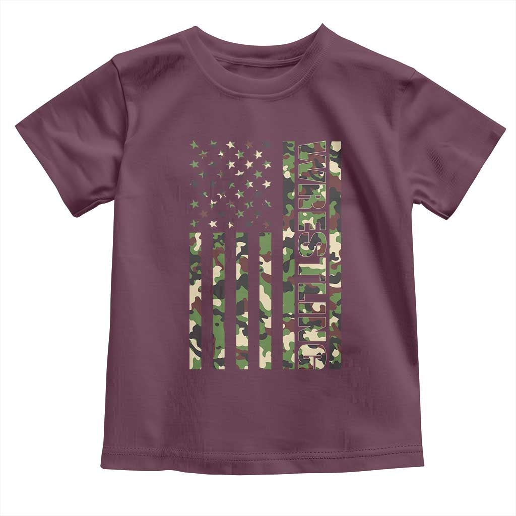 Wrestling American Flag Camo Wrestler Toddler T Shirt