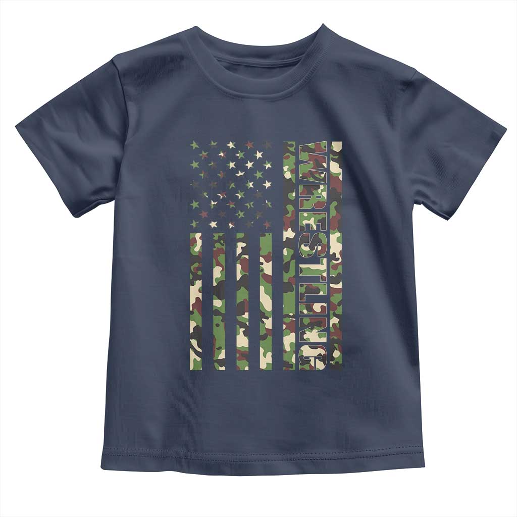 Wrestling American Flag Camo Wrestler Toddler T Shirt