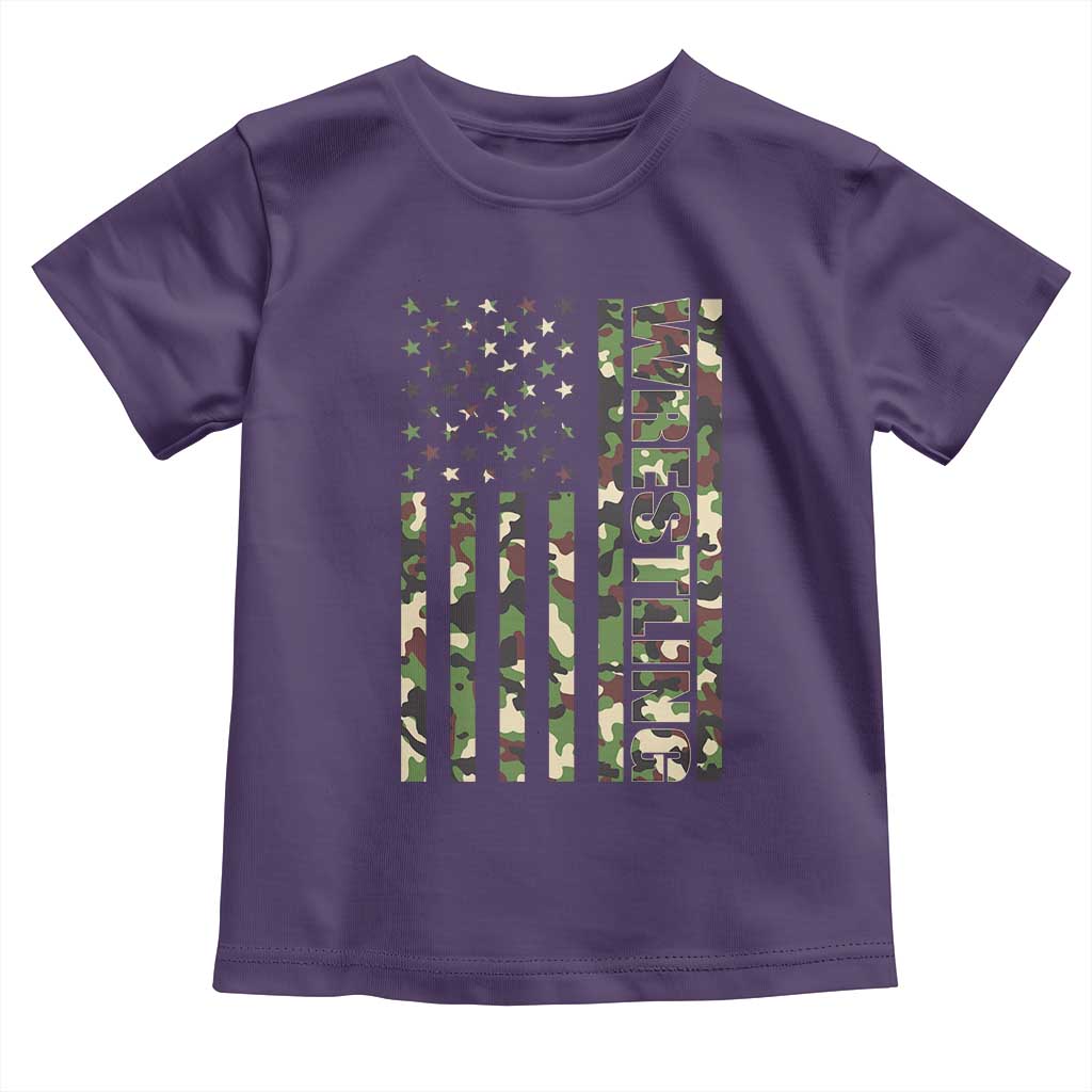 Wrestling American Flag Camo Wrestler Toddler T Shirt