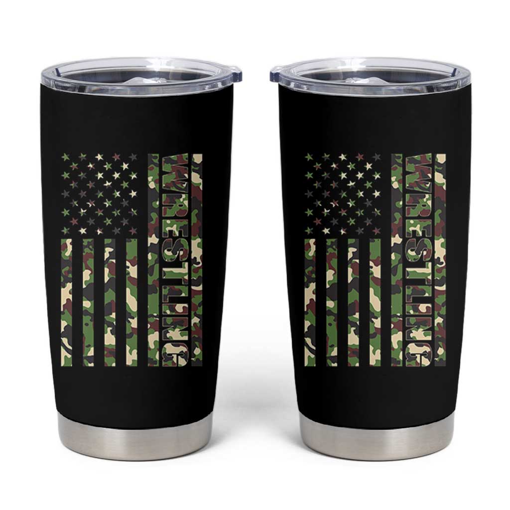 Wrestling American Flag Camo Wrestler Tumbler Cup