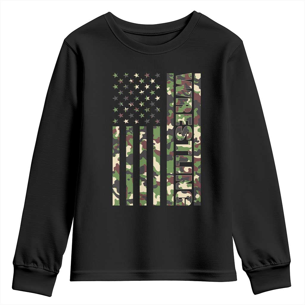Wrestling American Flag Camo Wrestler Youth Sweatshirt