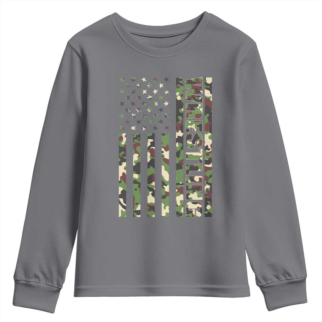 Wrestling American Flag Camo Wrestler Youth Sweatshirt